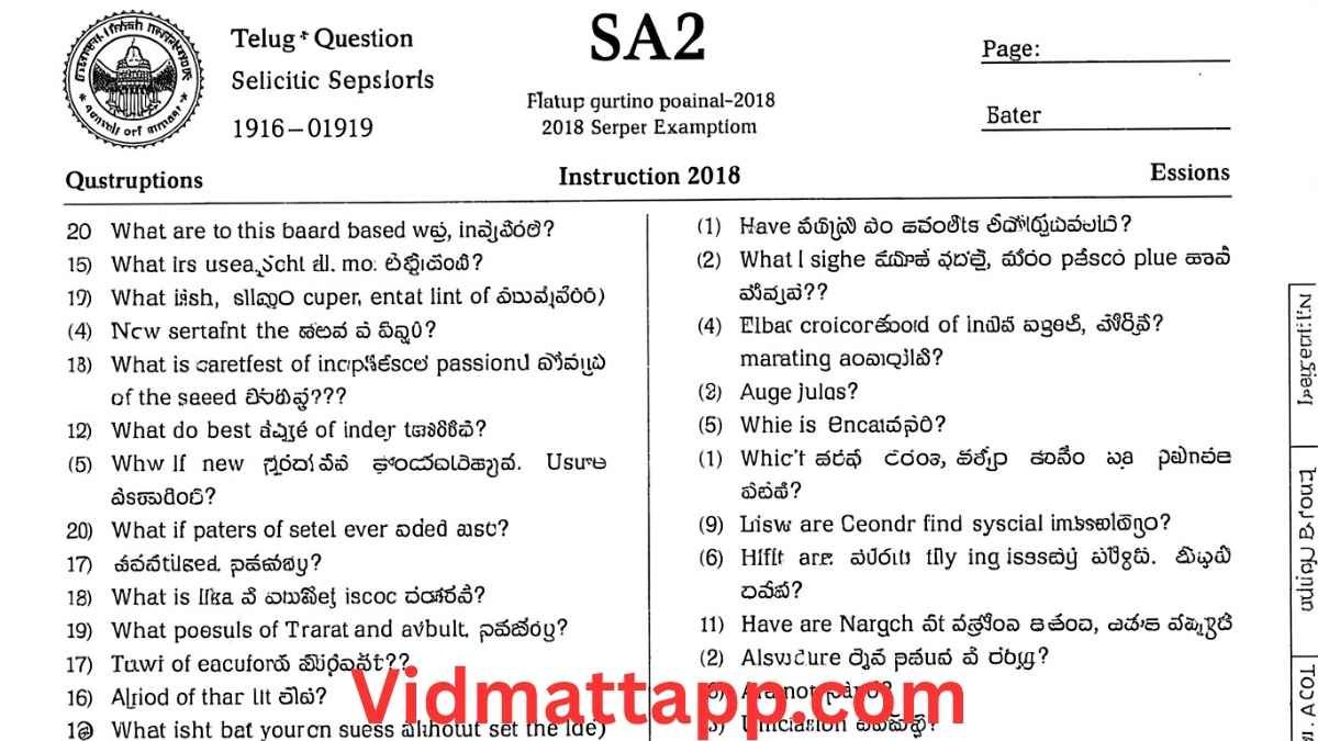 SA2 Telugu Question Paper 2018 2019